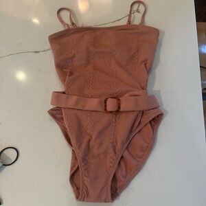 Textured Pink One-Piece‎ Swimsuit with Belt-Size Med
